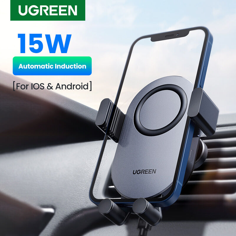 UGREEN 2-IN-1 15W Wireless Car Charger, Auto Clock Car Holder for iPhone 14 13 Pro Max iPhone 14 Plus iPhone 12 11 Pro Max Samsung Galaxy S22 Ultra Android CellPhones