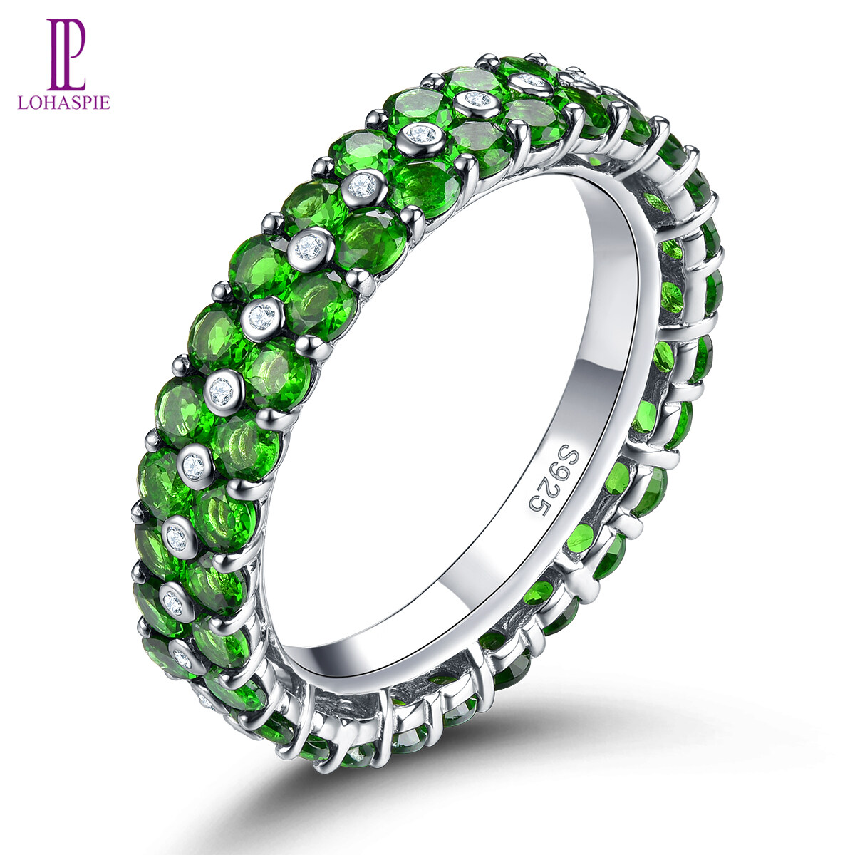 4.5Carats Original Solid Sterling silver 925 Ring Natural Chrome Diopside Eternity Ring Green Gemstone Silver 925 Eternity Ring For Lady Jewelry Wedding Gifts