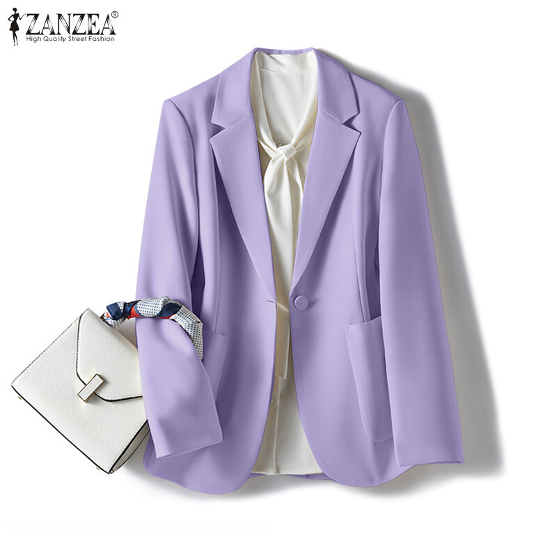ZANZEA Women Formal Work Office Lapel Collar Long Sleeve Solid Coats Business Leisure Button Up Blazer #2