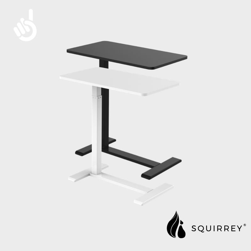 Squirrey Height Adjustable Mobile Desk [ 700x400mm Tabletop, 650-1030mm Height Adjustment, Over-bed Table, Side Desk, C-Shaped, 7kg Load Capacity, Pneumatic Gas Spring, Hidden Casters, Ergonomic, Spac