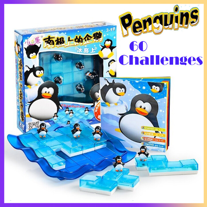 South Pole Penguins on Ice 60 Challenges - Fun Sliding Puzzle Board Game for Ages 5+ | Cognitive Toys for Kids | Children Birthday Gift for Boys Girls | Smart IQ Training